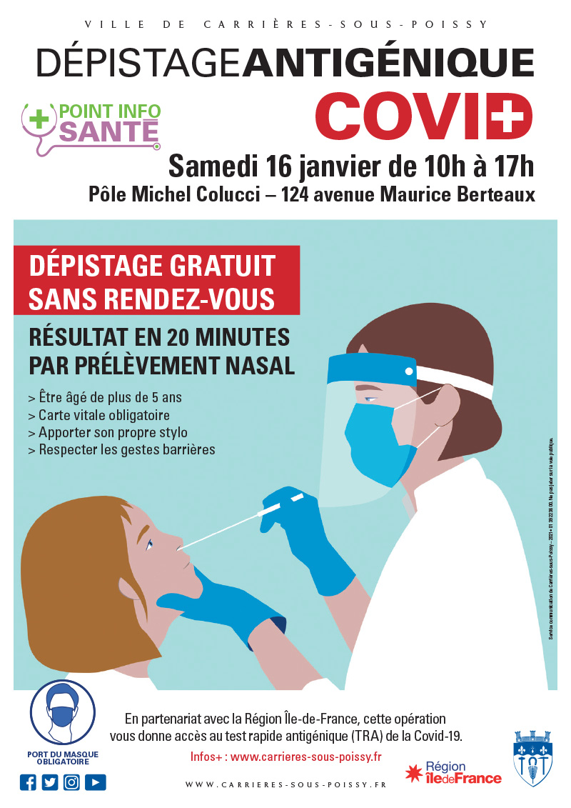 Dépistage antigénique COVID au Point Info Santé Ville de CarrièressousPoissy (78955 Yvelines)