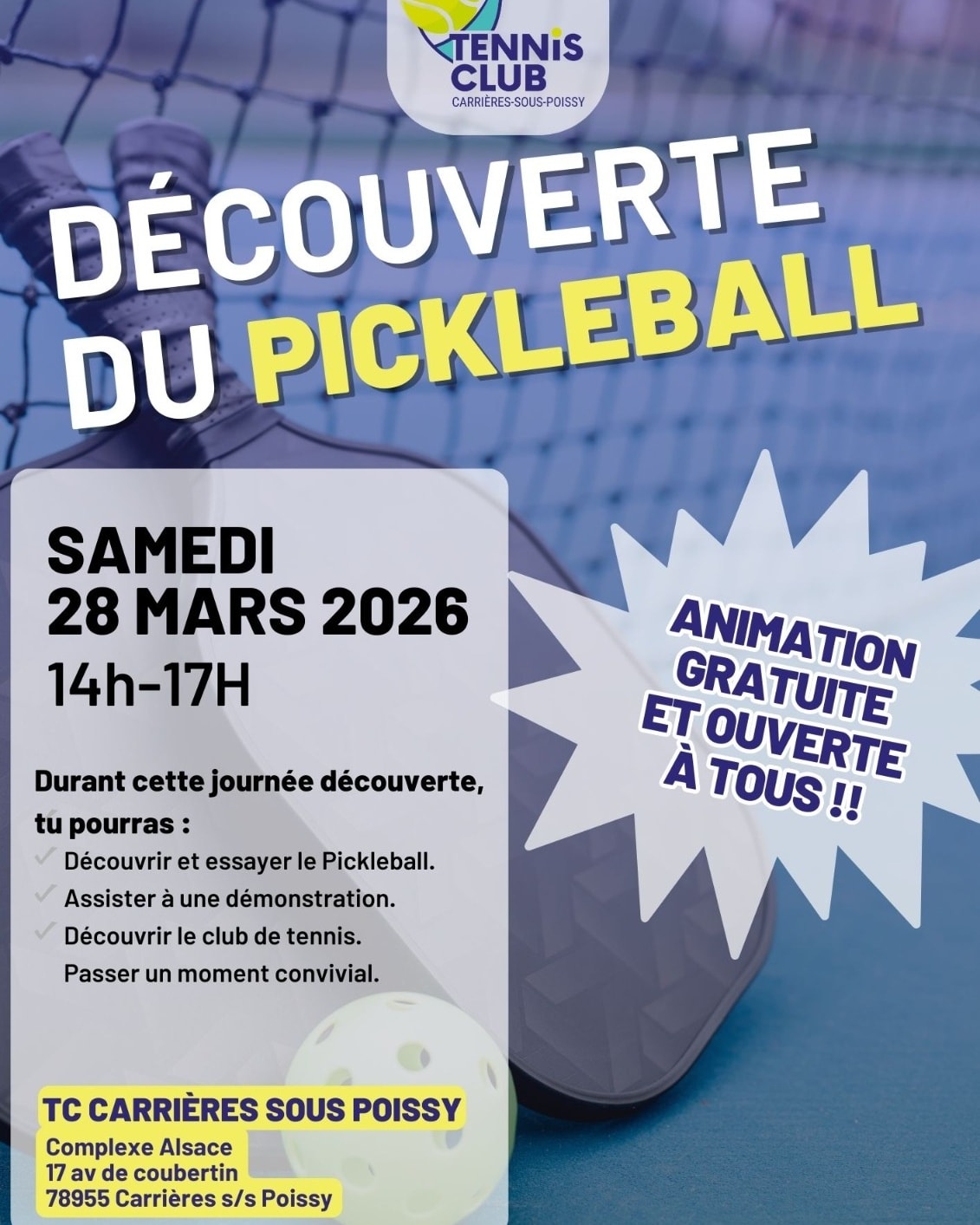 Pickleball le 28 mars 2026