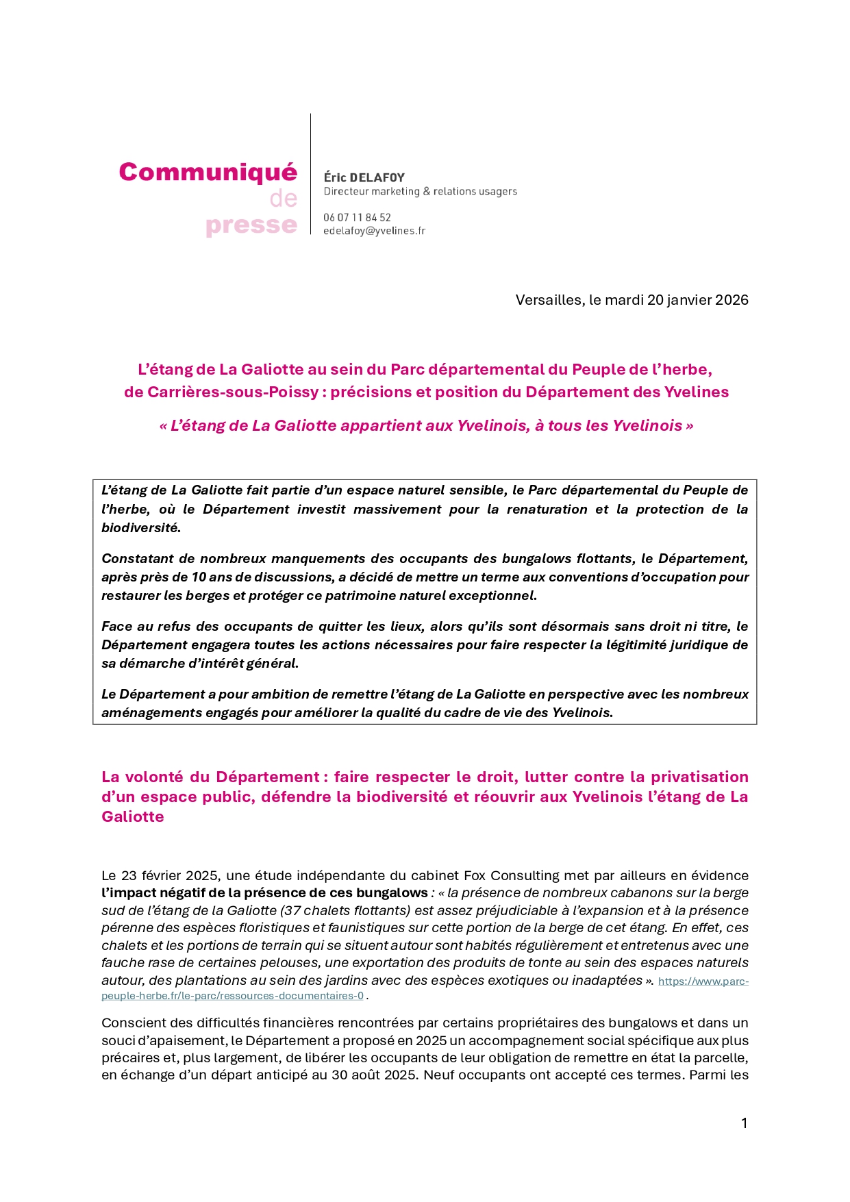 Communique de presse du Departement des Yvelines Parc du Peuple